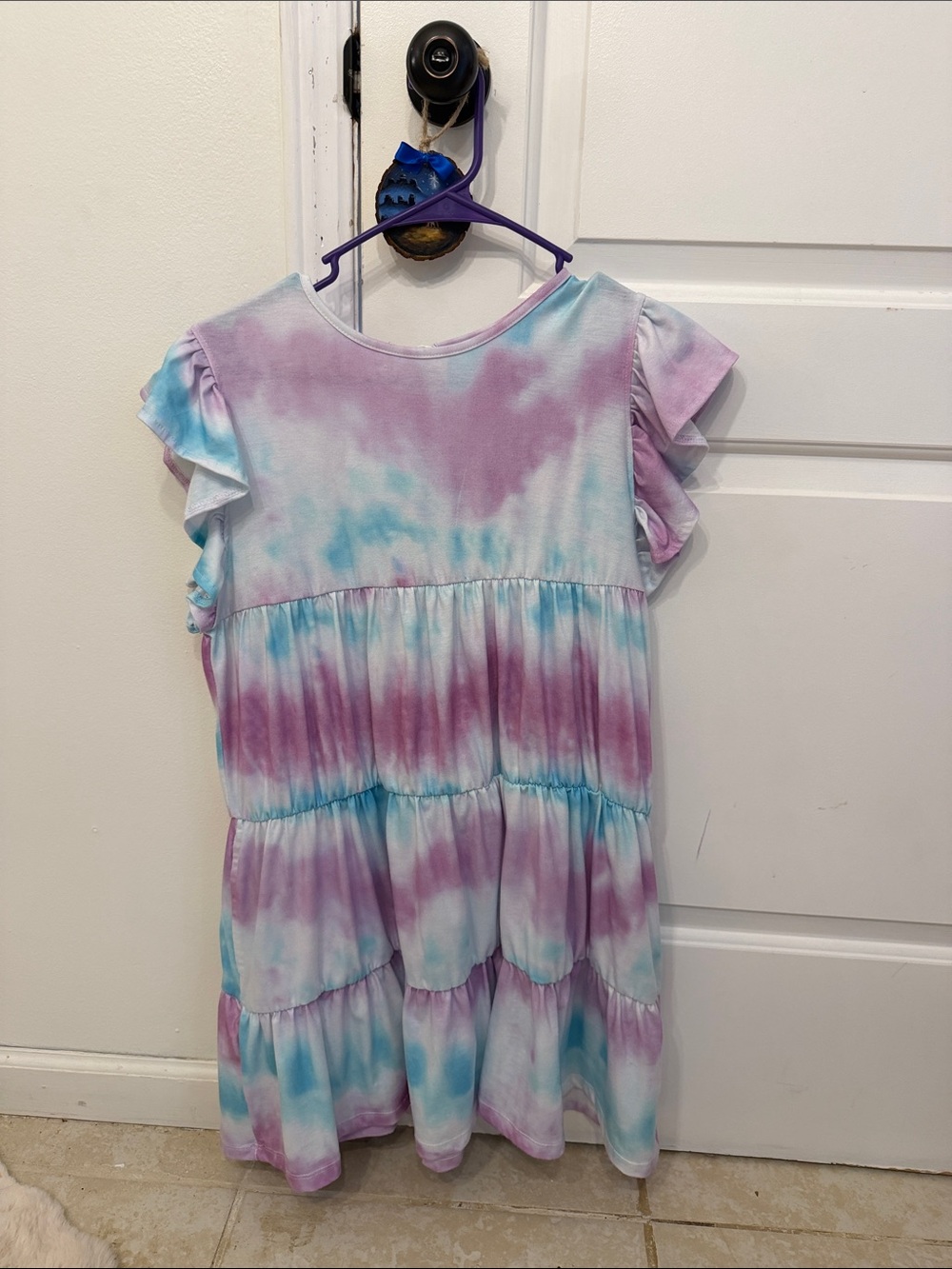 Women’s Tie-Dye Ruffle Tshirt Dress - Purple & Blue